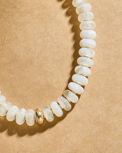 Chunky Beaded Necklace for Women Boho Statement Bead Necklace Adjustable Choker with Polished Disc/Square Beads Trendy Summer Beach Jewelry Gifts - color: Beige