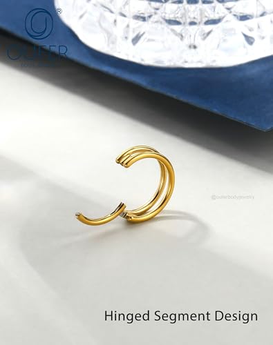 OUFER Nose Rings Hoops, 20G Double Rows Hoop Nose Ring For Women, 316L Surgical Steel Hinged Segment Cartialge Piercing, Inner Diameter 6/7/8MM Cartilage Rook Helix Lobe Tragus Earrings - color: Gold
