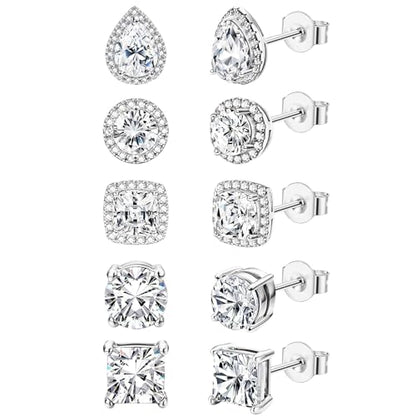5 Pairs Cubic Zirconia Sterling Silver Stud Earrings for Women,14K Small Gold Plated Tiny Stud Earrings Set for Multiple Piercing Cartilage Hypoallergenic Earrings For Men