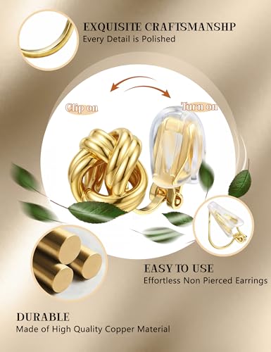 ORAZIO Clip On Earrings Women Geometric Statement Unique Non Pierced Earrings 14K Gold Plated Knot Chunky Drop Dangle Hoop Stud Clip-on Earrings for Women Trendy - color: Style D-Gold Plated