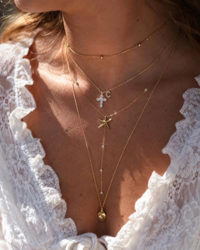 14K Gold Plated Lariat Necklace for Women, Dainty Star Drop Long Necklaces CZ Y-Shaped Pendant Necklaces for Women Trendy Jewelry - color: starfish