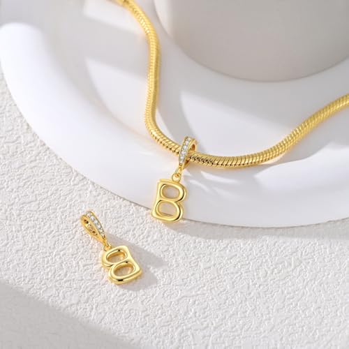 Hapour Gold Initial Letter Charms 925 Sterling Silver Alphabet Beads | 14K Gold Plated, A-Z Letter Charms, For Bracelets Necklace, Cubic Zirconia, DIY Dangle Pendant Beads, For Women Mom - color: Golden initial letter B