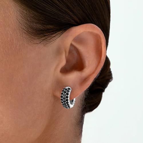 Gokeey Cubic Zirconia Hoop Earrings for Women, Sterling Silver Plated Small Huggie Hoops CZ Pave Chunky Thick Earrings Non Tarnish Hypoallergenic Lightweight Jewelry April Birthstone Gifts - color: Black Diamond-Silver