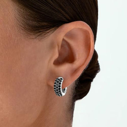 Gokeey Cubic Zirconia Hoop Earrings for Women, Sterling Silver Plated Small Huggie Hoops CZ Pave Chunky Thick Earrings Non Tarnish Hypoallergenic Lightweight Jewelry April Birthstone Gifts - color: Black Diamond-Silver