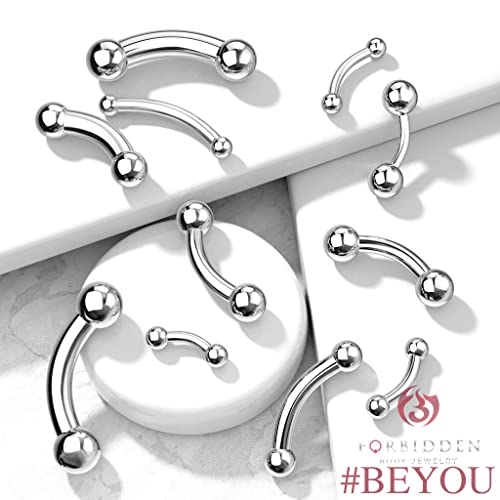 Forbidden Body Jewelry Curved Barbell Piercing Jewelry - 00GA-16GA Silver Eyebrow Piercing - Surgical Steel Snake Eye Frog Eyes Tongue Rings & Belly Rings for Women (6/14mm Bar, 3/12mm Balls) - style: 14GA, 12mm Length, 4mm Balls