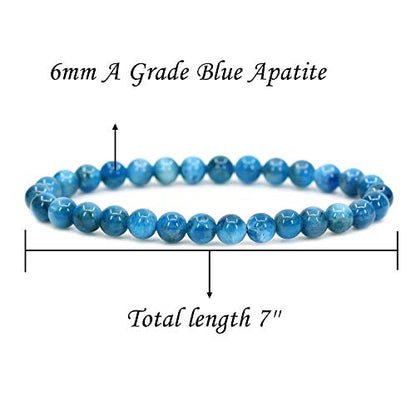 Angelstones Gemstones 6mm Round Beads Healing Crystal Bracelet for women | Natural Gemstone, Handmade Gifts for Women, Healing Crystal Round Beaded Stretch Bracelets, Unisex Jewelry for Women and Men - color: Blue Green Apatite