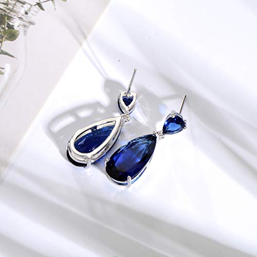 Wedding Jewelry Set for Bridesmaids - Sterling Silver Teardrop CZ Crystal Cubic Zirconia Rhinestone Diamond Bridal Necklace Earrings Set for Bride Mother of Bride Party Prom Birthstone Costume Jewelry - color: Sept-Sapphire