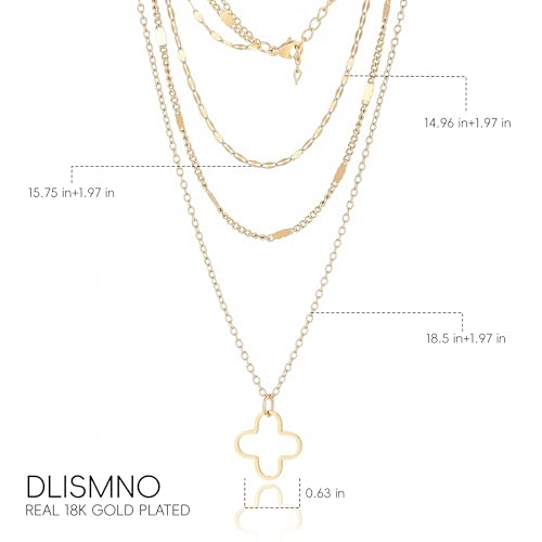 Triple Layered Gold Chain Necklace with Cross, Four Leaf Clover Pendant, Multi-Strand, Religious Jewelry, Gift with a Box - color: Four Leaf Clover