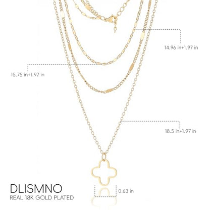 Triple Layered Gold Chain Necklace with Cross, Four Leaf Clover Pendant, Multi-Strand, Religious Jewelry, Gift with a Box - color: Four Leaf Clover