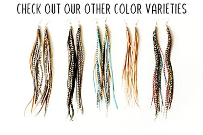 Bohemian handmade long lightweight feather dangle earrings for women - color: Rainbow