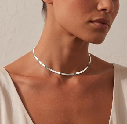 WomenGifts 14K Gold Silver Plated Herringbone Necklace for Women, Dainty Snake Chain Choker, Trendy Simple Long Layered Jewelry Non Tarnish, 3/4/5/8mm,14,16,18,20,22,24,26 Inch Thin & Chunky Options - color: Silver, style: 3mm-12.8inch