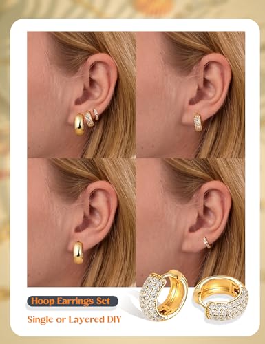 LOLIAS Small 14K Gold Plated Chunky Hoop Earrings for Women Hypoallergenic Silver Earrings Set for Sensitive Ears Non Tarnish Huggie Hoops Earring Stacks for Multiple Piercing Jewelry Lightweight 3Pairs - style: Chunky-14K Gold Plated