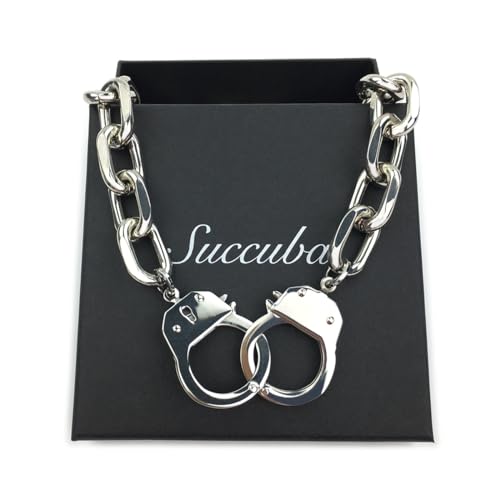 Succuba Stainless Steel Handcuff Choker Necklace Chain Pendant Choker Collar Necklace for Women and Men from 16 to 24 Inches with Box - color: B, size: 16 Inches