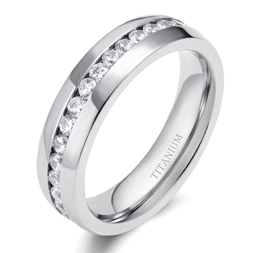 TIGRADE 2.5mm 4mm 5mm 6mm Titanium Ring Cubic Zirconia Engagement Ring Wedding Band Size 3 to 13.5 - color: 6mm