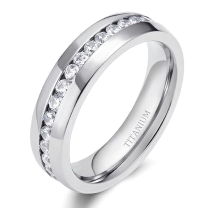 TIGRADE 2.5mm 4mm 5mm 6mm Titanium Ring Cubic Zirconia Engagement Ring Wedding Band Size 3 to 13.5 - color: 6mm