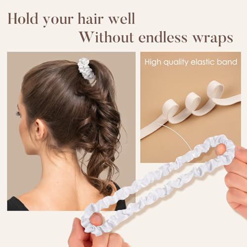 LULUSILK Small Silk Hair Ties No Damage, 100% Real Mulberry Silk, Skinny Scrunchies Ponytail Holders for Thin Fine Hair, White, Pack of 3 - color: White