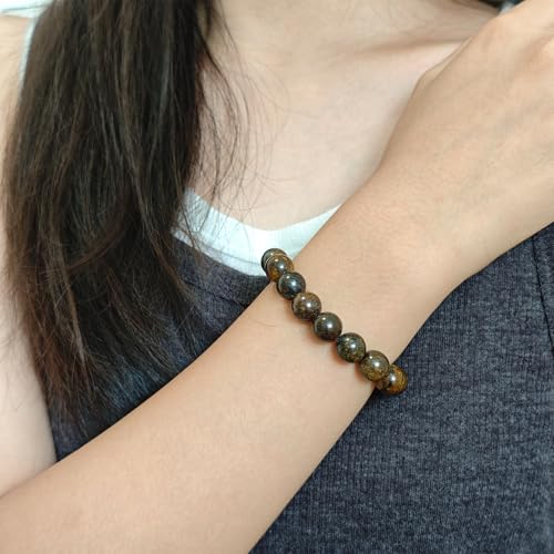 Natural Healing Gemstone Bracelet Handmade Yoga Stretch Elastic Bracelet Stress Relief Crystal Jewelry for Men and Women - color: Bronzite (Release Pressure), size: 10mm