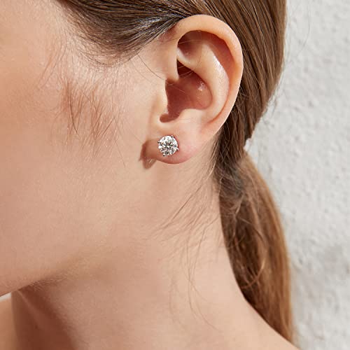 925 Sterling Silver Cubic Zirconia Stud Earrings for Women/Men Hypoallergenic Stud Earrings 4MM-8MM - style: A: Round Stud-Silver