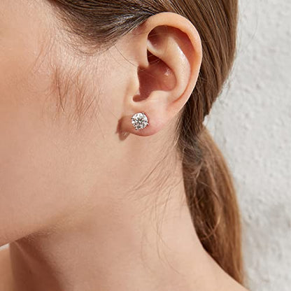925 Sterling Silver Cubic Zirconia Stud Earrings for Women/Men Hypoallergenic Stud Earrings 4MM-8MM - style: A: Round Stud-Silver