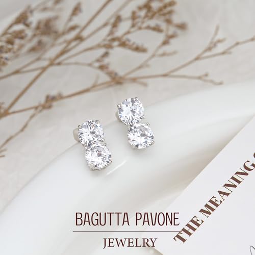 Cubic Zirconia Stud Earrings for Women,18K White Gold Plated,Women's 925 Sterling Silver Simulated CZ Earrings with Pear/Round/Princess/Oval Cut. - style: Round