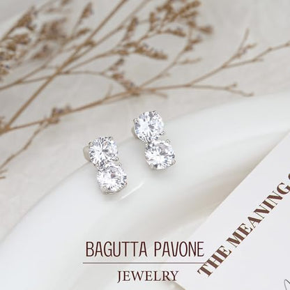Cubic Zirconia Stud Earrings for Women,18K White Gold Plated,Women's 925 Sterling Silver Simulated CZ Earrings with Pear/Round/Princess/Oval Cut. - style: Round