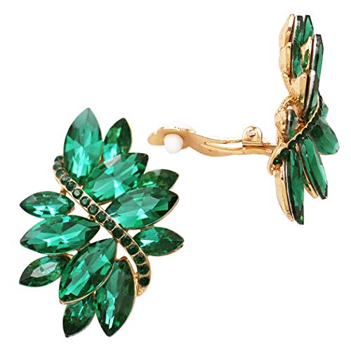 Rosemarie Collections Women's Dazzling Crystal Marquis Leaf Cluster Statement Clip On Earrings, 1.87" - style: Green Emerald Crystal Gold Tone