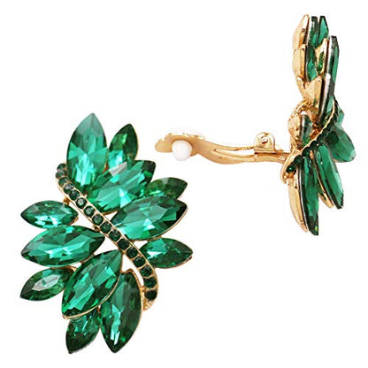Rosemarie Collections Women's Dazzling Crystal Marquis Leaf Cluster Statement Clip On Earrings, 1.87" - style: Green Emerald Crystal Gold Tone