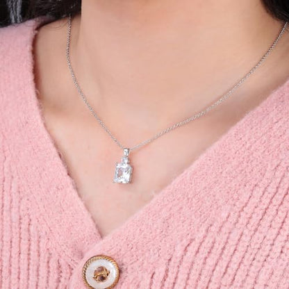 CiNily Rectangular Crystal Necklace for Women Trendy, Pendant Necklace with Chain 14K White Gold | Gold Plated Multicolor Birthstone Pendant Necklaces Boho Jewelry for Christmas Birthday Wedding - color: Silver-White cz