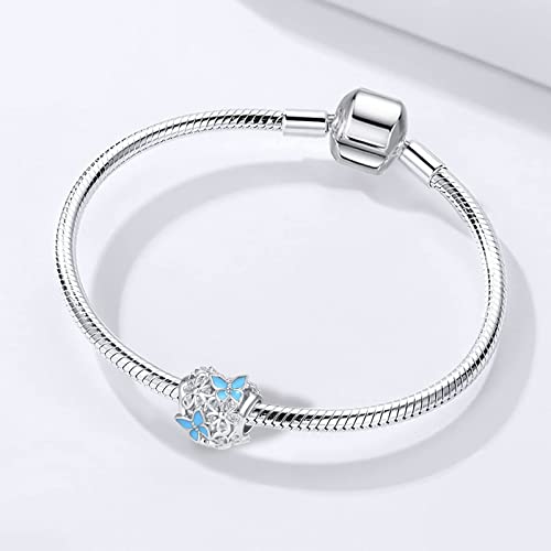 Butterfly Flower Garden Charm Magnolia Bloom Crystal Opennwork Enamel Bead for Pandora Charm Bracelet - style: Bule Butterfly Flower