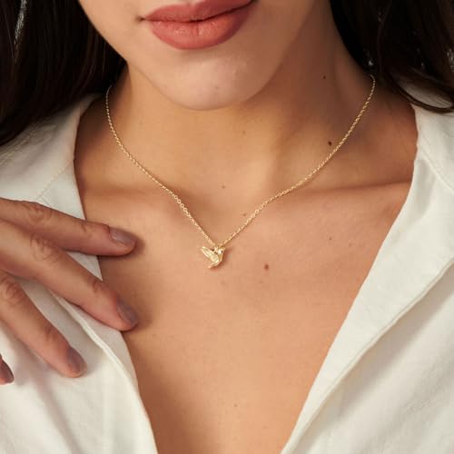 HANLI 14K Gold Plated Necklaces for Women - Dainty Butterfly, Star of David, Moon and Star, Sun, Lotus, Infinity, Hummingbird, Bee,Boots,Chill,Sunflower Pendant Designs - Elegant Jewelry for Women - color: Hummingbird