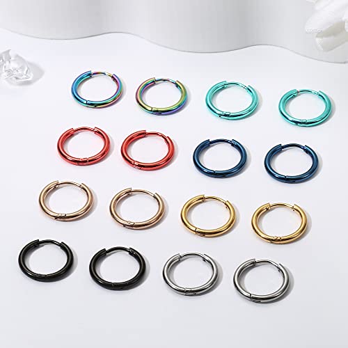 Jstyle 18G 20G Small Hoop Earrings for Men Women Huggie Hoops 8 Pairs | Hypoallergenic Surgical Stainless Steel, Multicolor Cartilage Helix Lobes Sleeper Hoop Earrings Set 8mm/10mm/12mm/14mm - style: Inner Diameter 12mm (20G)