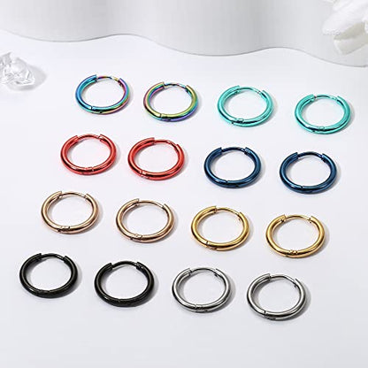 Jstyle 18G 20G Small Hoop Earrings for Men Women Huggie Hoops 8 Pairs | Hypoallergenic Surgical Stainless Steel, Multicolor Cartilage Helix Lobes Sleeper Hoop Earrings Set 8mm/10mm/12mm/14mm - style: Inner Diameter 12mm (20G)