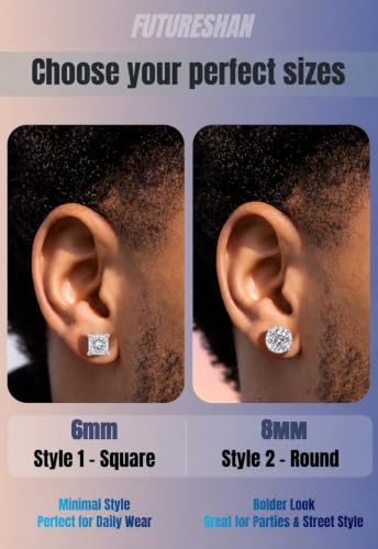 Magnetic Earrings for Men 5A Cubic Zirconia Stainless Steel Clip On Earring | 2 Pairs Fake Earrings Non Pierced Magnet Nose Stud Piercings for Women, 5/6/7/8MM Simulated Diamond, Gold/Silver/Black Color - color: Silver-Style Two-8mm