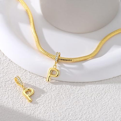 Hapour Gold Initial Letter Charms 925 Sterling Silver Alphabet Beads | 14K Gold Plated, A-Z Letter Charms, For Bracelets Necklace, Cubic Zirconia, DIY Dangle Pendant Beads, For Women Mom - color: Golden initial letter P