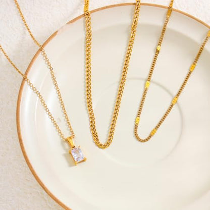 Layered Gold Necklaces for Women,18K Plated Gold Zirconia Necklace | Non Tarnish Trendy Jewelry Gift Cuban Chain Choker - color: color-1