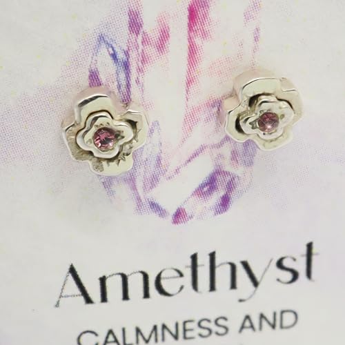Birthstone Earrings: Handmade Necklace Flower Pendant with Colored Crystal - Gift for Mom, Daughter, BFF, Sister, Granddaughter, Niece - style: February