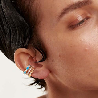 Ear Cuffs Non Piercing for Women 14K Gold Plated Ear Cuff Earrings Colorful Cubic Zirconia Paved Trendy Cartilage Earring Jewelry | Single - color: Turquoise