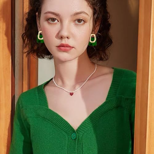70s 80s Acrylic Hollow Round Geometric Dangle Drop Earrings Retro Square Oval Stud earrings For Women - style: Green