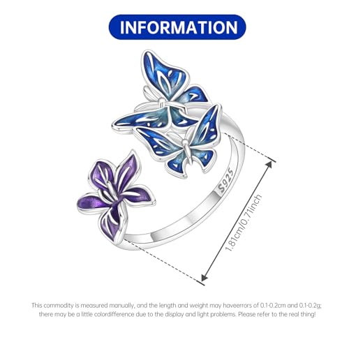 Rings for Women Butterfly Ring 925 Sterling Silver Rings Adjustable Promise Open Ring for Women Couple Wedding Engagement Jewelry Gifts - style: Butterfly Flower Open Ring
