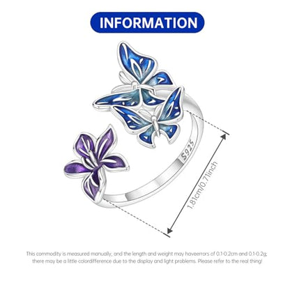 Rings for Women Butterfly Ring 925 Sterling Silver Rings Adjustable Promise Open Ring for Women Couple Wedding Engagement Jewelry Gifts - style: Butterfly Flower Open Ring