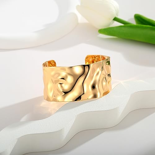Gold Cuff Bracelet for Women Chunky Multi-layer Cross Wire Open Bracelet Hollow Wide Cuff Bracelets Adjustable Gold Open Cuff Bangle Bracelet - color: Hammered Wide Cuff Bracelet