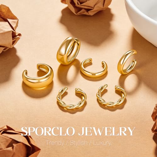 Ear Cuff Earrings for Women Non Piercing Helix Cartilage Clip on Ear Cuffs 14K Gold Plated & Sterling Silver Stainless Steel Hypoallergenic Huggie Hoop Fake Earring Set Jewelry Gift - color: A4-Chunky Hoop Set Gold