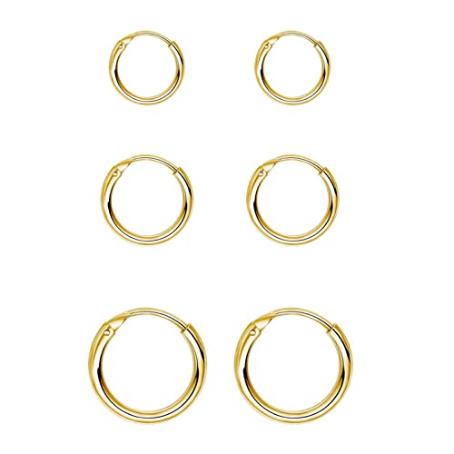 EPIRORA Silver Hoop Earrings- Cartilage Endless Small Hoop Earrings Set for Women Men, 3 Pairs of Hypoallergenic 925 Sterling Silver Tragus Earrings Nose Lip Rings - color: 3 Pairs(8/10/12mm)-Gold