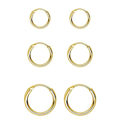 EPIRORA Silver Hoop Earrings- Cartilage Endless Small Hoop Earrings Set for Women Men, 3 Pairs of Hypoallergenic 925 Sterling Silver Tragus Earrings Nose Lip Rings - color: 3 Pairs(8/10/12mm)-Gold