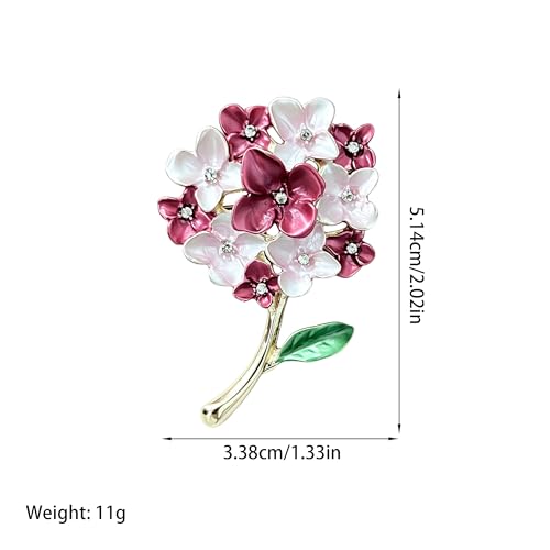 Blue White Hydrangea Flower Brooch Enamel Crystal Floral Lapel Pin Gold Plated Elegant Brooch for Women Suit Scarf Accessory - color: Red