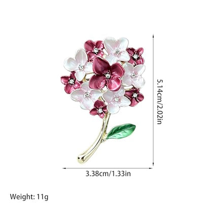Blue White Hydrangea Flower Brooch Enamel Crystal Floral Lapel Pin Gold Plated Elegant Brooch for Women Suit Scarf Accessory - color: Red