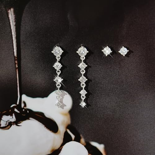 NIXMAX Gold/Silver CZ Dangle Hoop Earrings Set for Women Drop Earrings | 14K Gold Silver Plated，Cartilage Earrings Stack Set for Multiple Piercing,Huggie Earrings,Hypoallergenic,Jewelry Gifts - style: SL-cz tassel set-2 Pairs