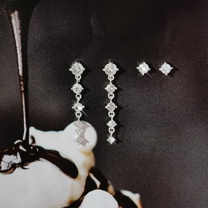 NIXMAX Gold/Silver CZ Dangle Hoop Earrings Set for Women Drop Earrings | 14K Gold Silver Plated，Cartilage Earrings Stack Set for Multiple Piercing,Huggie Earrings,Hypoallergenic,Jewelry Gifts - style: SL-cz tassel set-2 Pairs