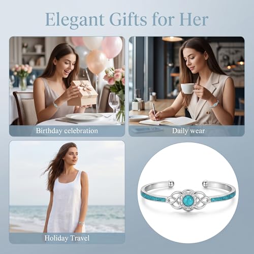 Cuff Bracelet for Women Infinity Open Bangle Adjustable Bracelet Jewelry for Her - color: Blue Opal