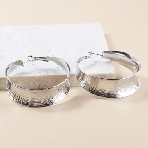 Hoop Earrings for Women Wide Hoop Earrings Large Big Flat Huggie Hoops Earrings Trendy Chunky Hoops Earrings Statement Earrings Jewelry for Women - color: Silver